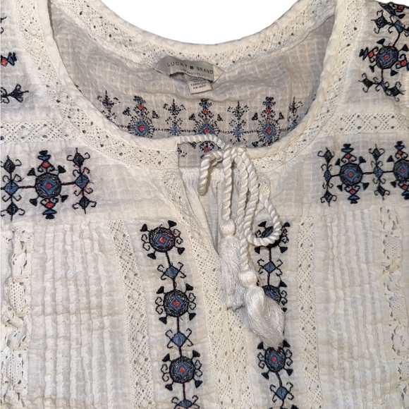 Lucky Brand Boho White Tank Top with Blue Embroidery - Picture 3 of 5